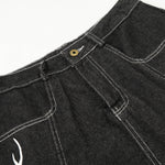 Flame Print Black Wide Leg Denim Shorts