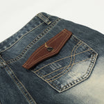 Faded Whisker Detailing Distressed Wide Leg Denim Jeans