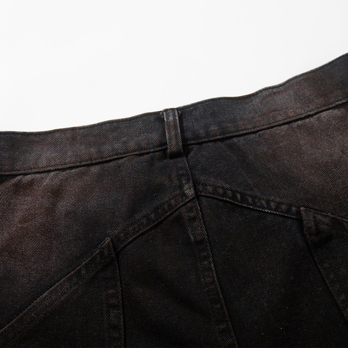 Artistic Brown Fade Geometric Stitching Black Denim Wide Leg Jeans