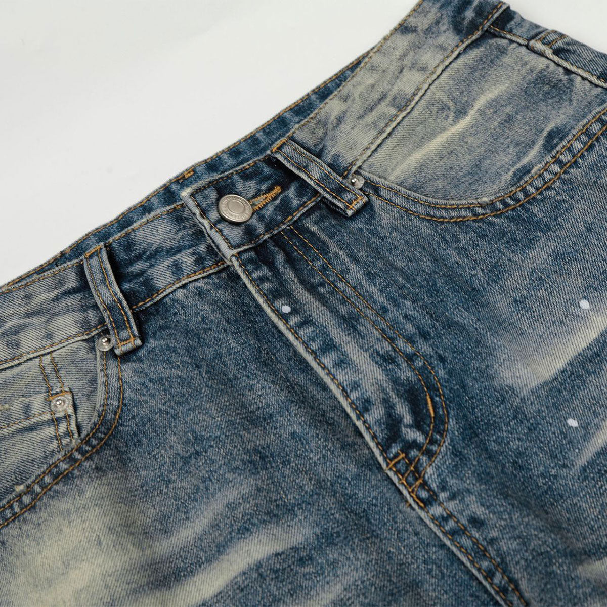 Distressed Paint Splatter High Waist Wide Leg Jeans