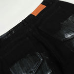 Painted Distress Black Wide Leg Star Patch Jeans