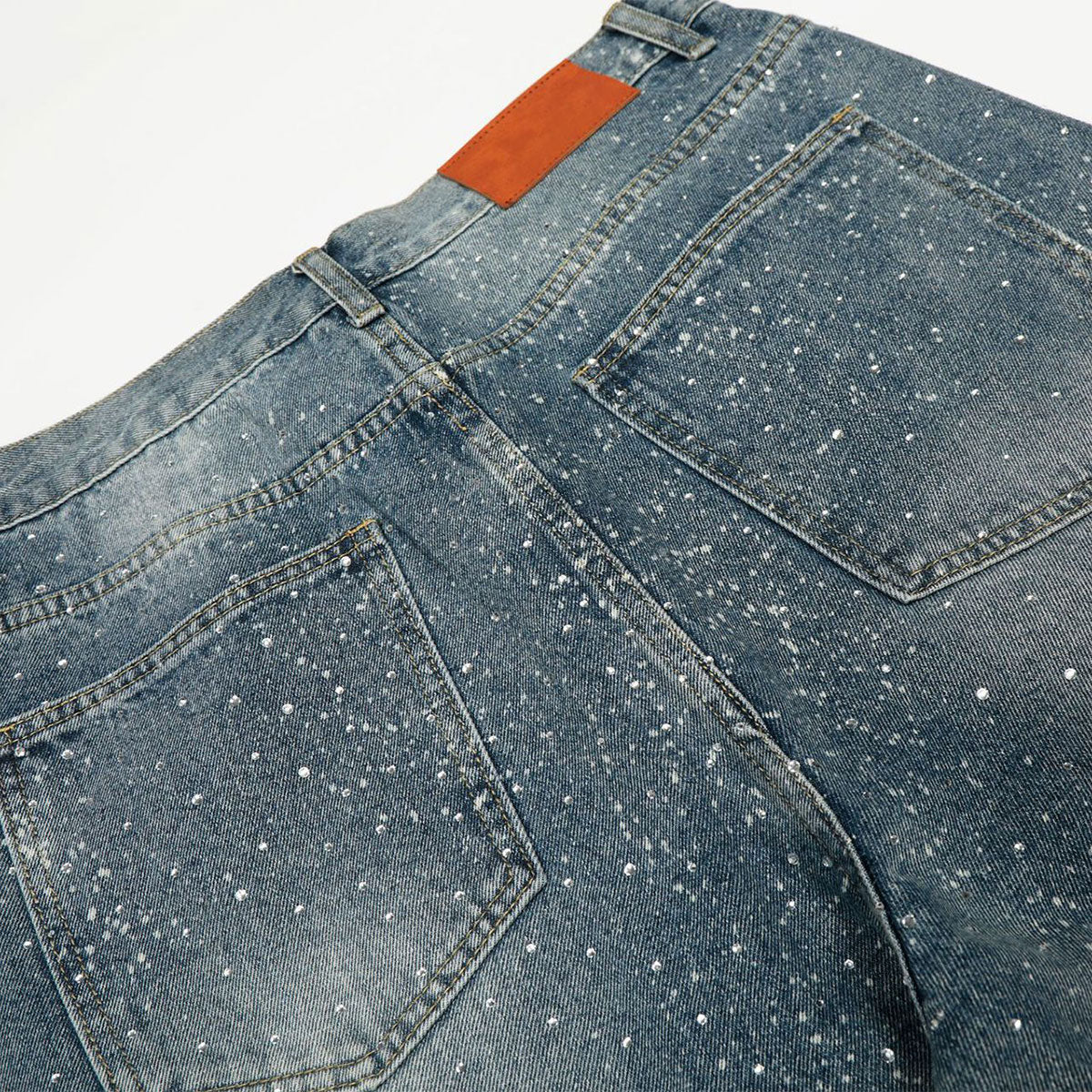 Vintage Speckled Wash Wide Leg Denim Jeans