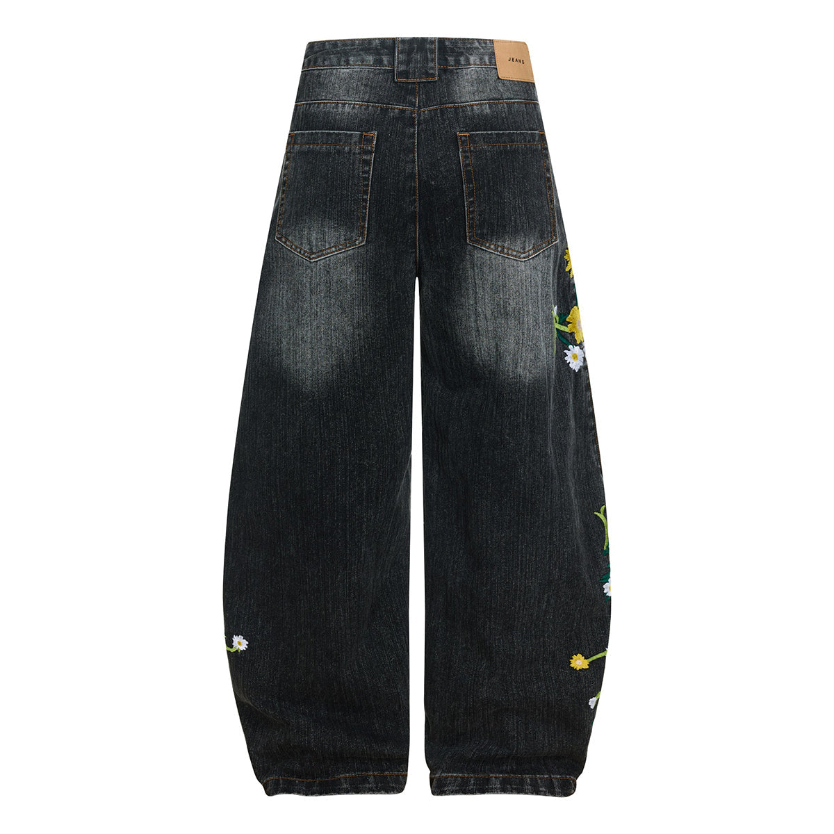 Vintage Slub Embroidered Curved Blade Relaxed Jeans