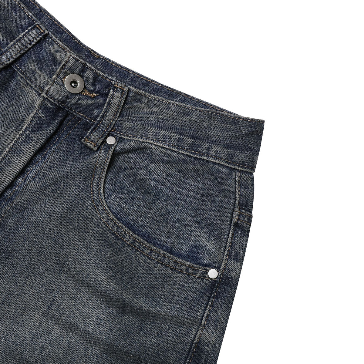 High Street Vintage Washed Raw Denim Wide Leg Ripped Patchwork Jeans