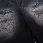 Black Wide Leg Jeans Snake Print Faded Detailing