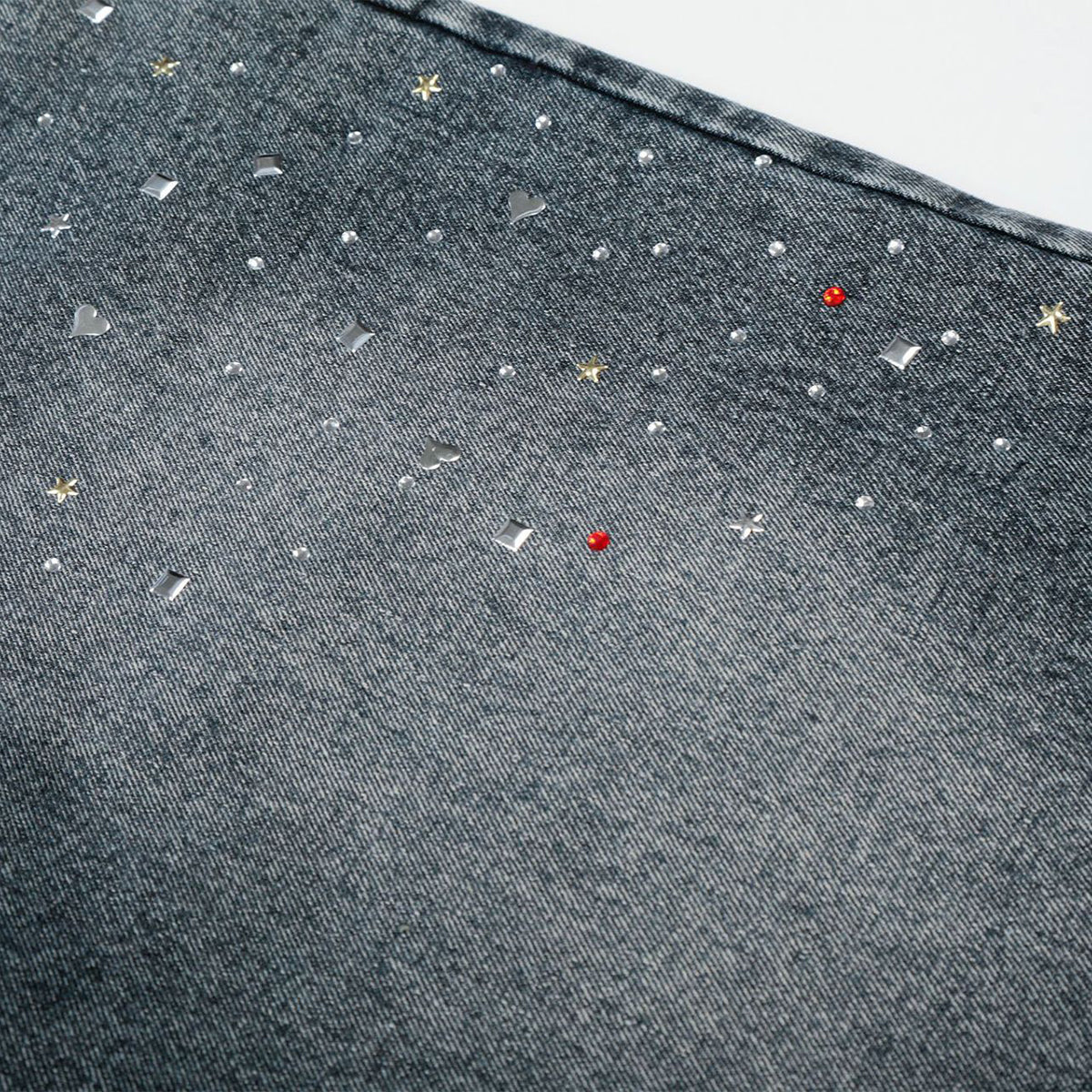 Starry Denim Bermuda Shorts Distressed Wash Colorful Accents