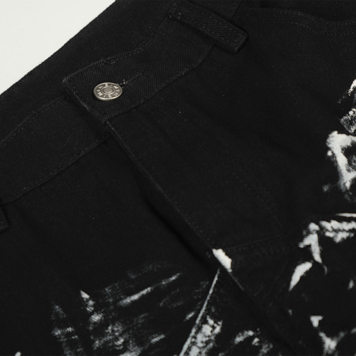 Painted Distress Black Wide Leg Star Patch Jeans