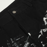 Painted Distress Black Wide Leg Star Patch Jeans