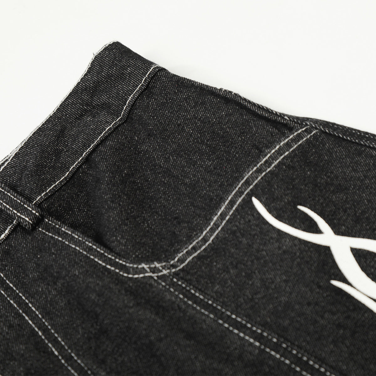 Flame Print Black Wide Leg Denim Shorts