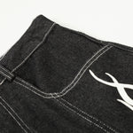 Flame Print Black Wide Leg Denim Shorts