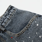 Starry Denim Bermuda Shorts Distressed Wash Colorful Accents