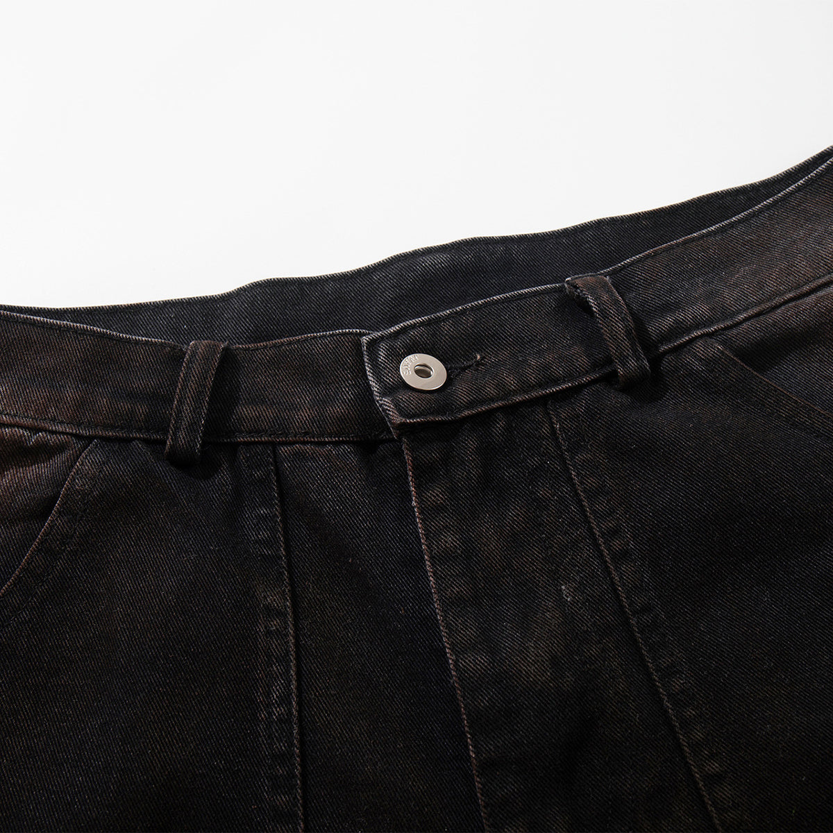 Artistic Brown Fade Geometric Stitching Black Denim Wide Leg Jeans