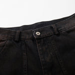 Artistic Brown Fade Geometric Stitching Black Denim Wide Leg Jeans