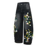 Vintage Slub Embroidered Curved Blade Relaxed Jeans