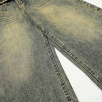 Distressed Wide Leg Denim Pants Asymmetrical Layered Waist