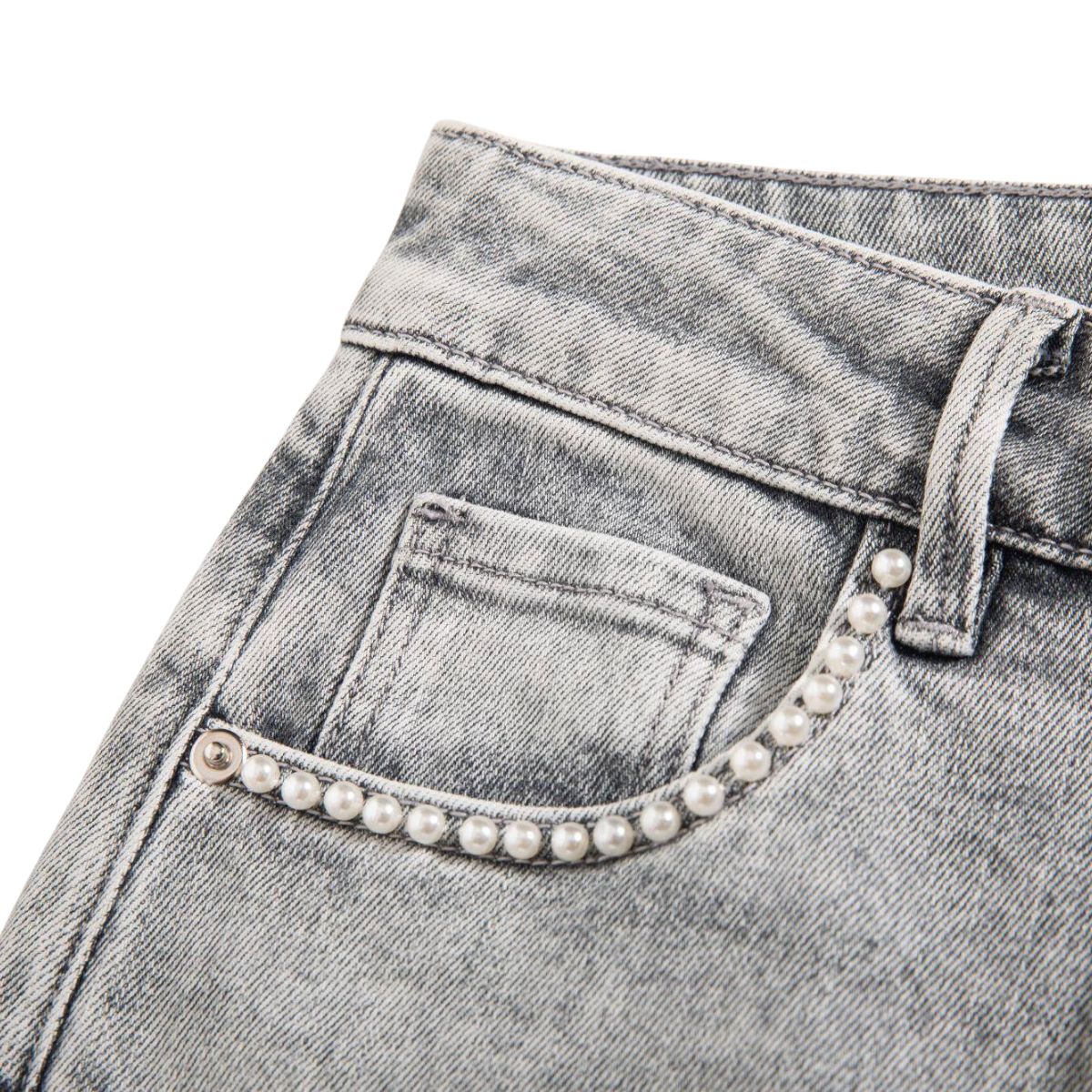 Beaded-Embroidered Floral Cut-Out Ankle Jeans