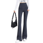 High-Waist Knit Denim Flare Pants