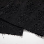 Rose Embroidered Lace-Cut Jeans with Pearl Beading