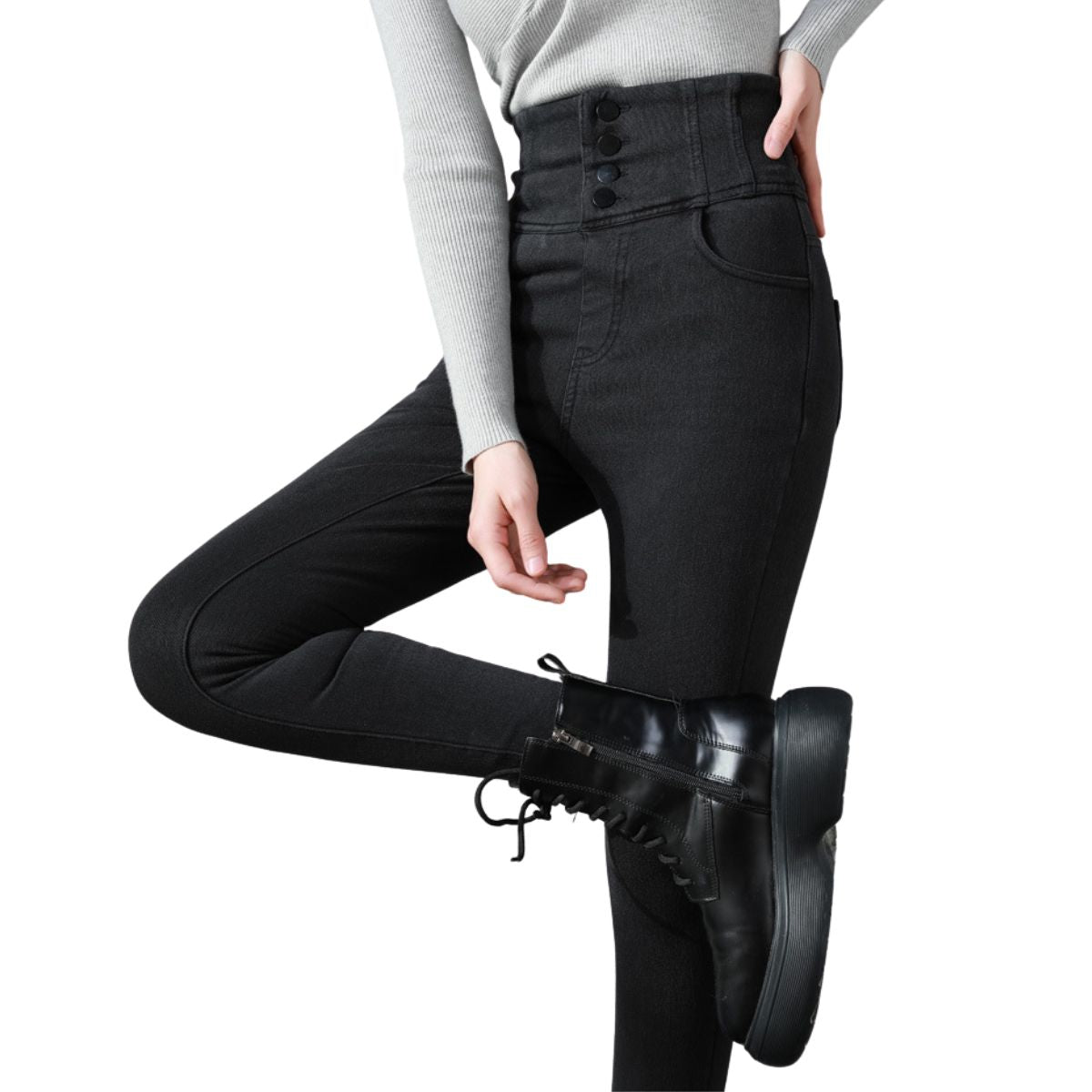 High-Waisted Button-Front Skinny Jeggings