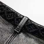 Vintage-Wash Pearl-Embroidered Denim Skirt