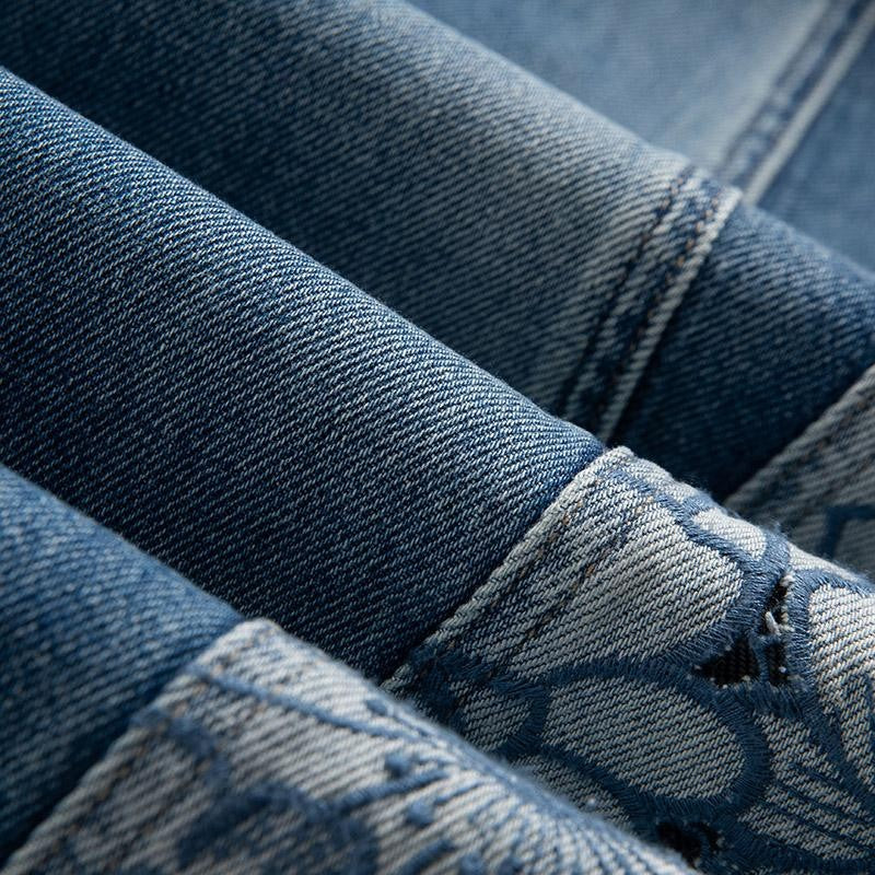 Floral Embroidered Cut-Out Baggy Jeans