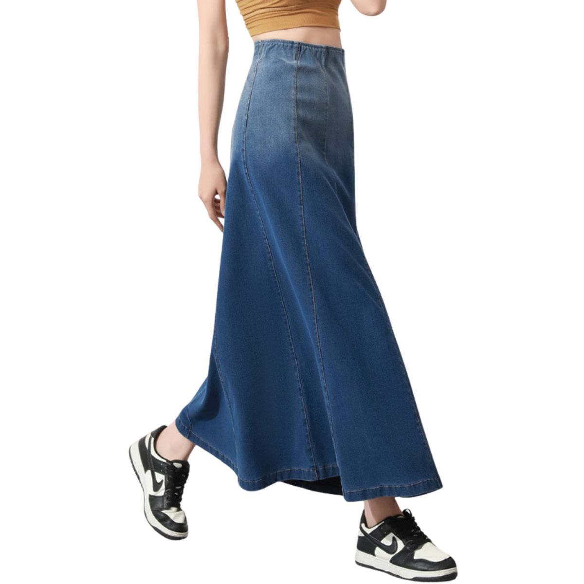 High-Waisted A-Line Maxi Knit Denim Skirt