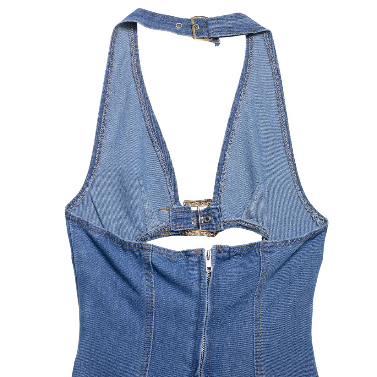 Cut-Out Denim Halter Mini Dress