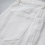 Pearl-embellished Embroidered Butterfly Denim Shorts