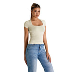 Square-Neck Quick-Dry Slim-Fit Tee