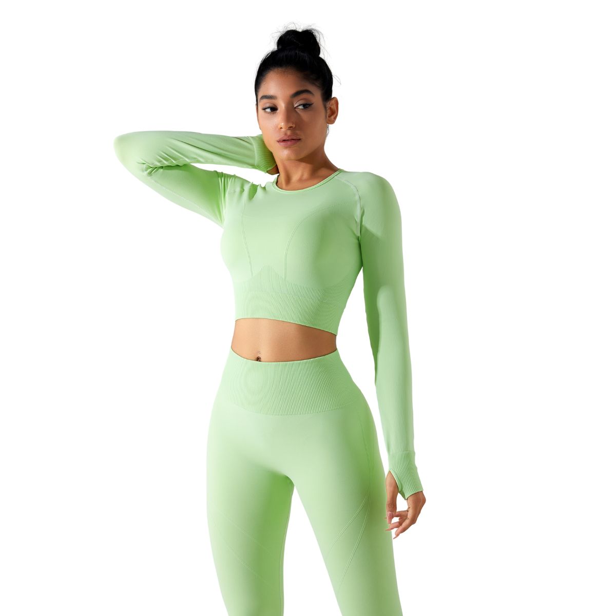 Thumb Holes Cropped Long-Sleeve Shirt