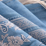 Raw Hem Ethnic Motif Embroidery Flared Jeans