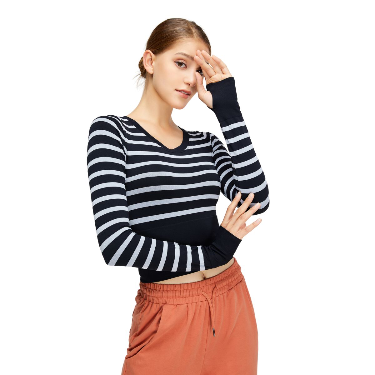 Cropped Striped Long-Sleeve Top