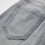 Pearl & Rhinestone Lace-Cut Denim Shorts