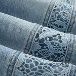 Pearl-Beaded Frog Closure Jeans with Cut-Outs