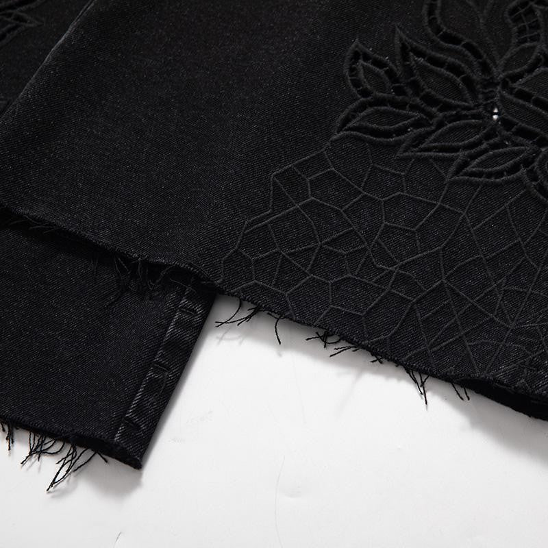 High-Waisted Pearl-Beaded Cut-Out Jeans