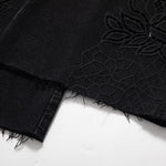 High-Waisted Pearl-Beaded Cut-Out Jeans