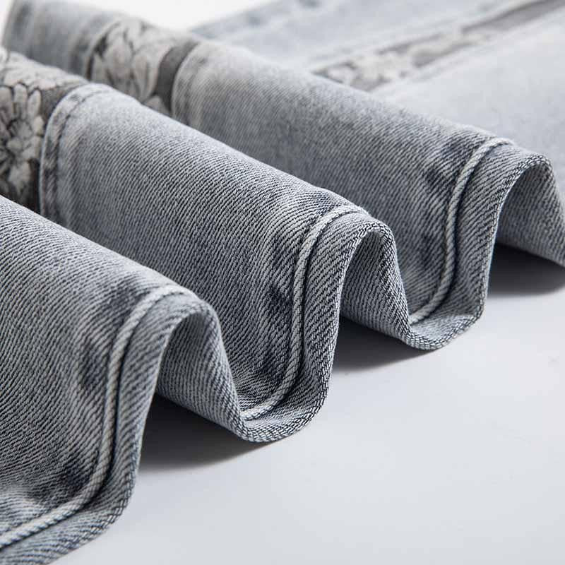 Patchwork Pearl-Frog Closure Embroidered Jeans