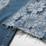 Floral Embroidered Cut-Out Baggy Jeans