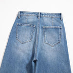 Raw Hem Floral Lace-Cut Jeans with Rhinestones