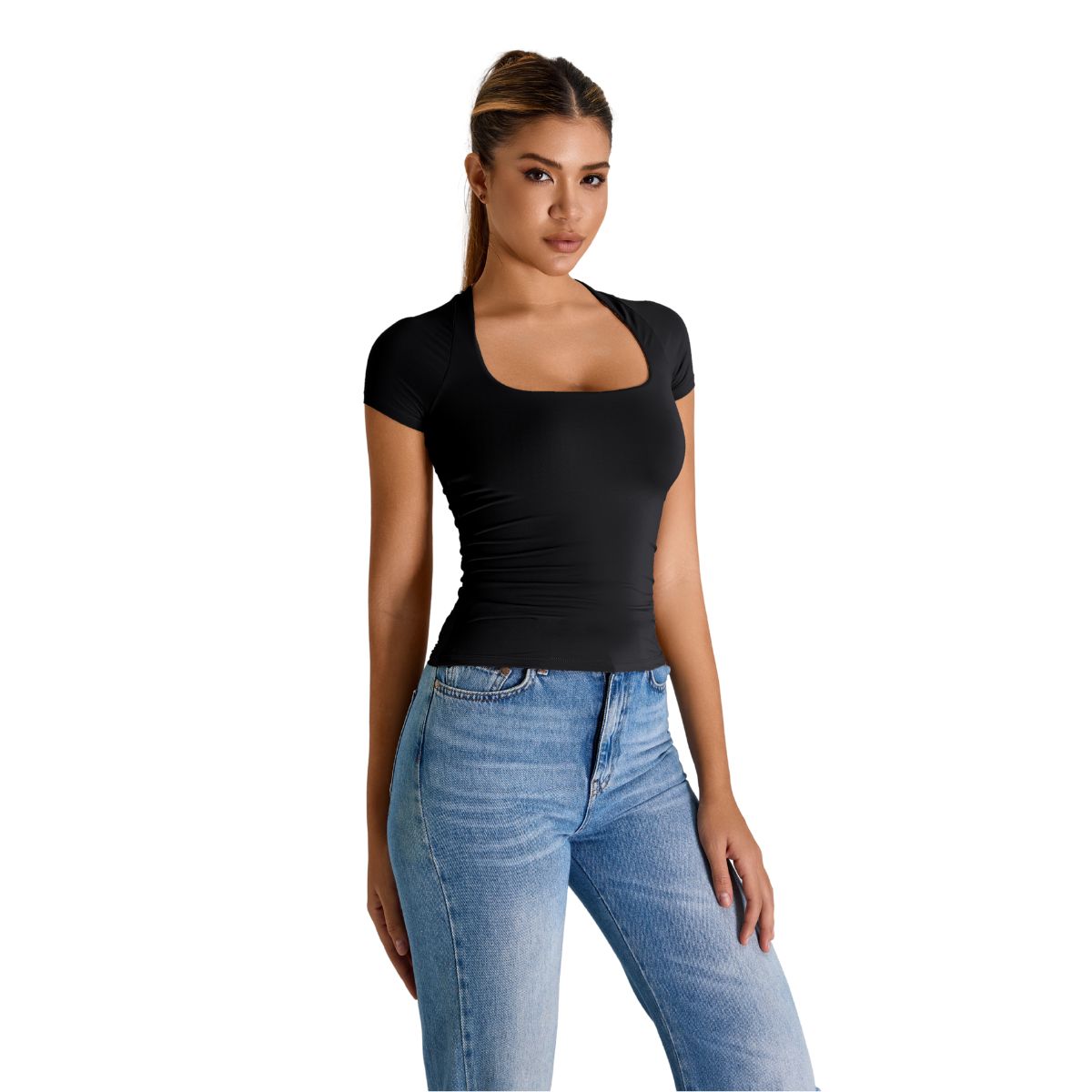 Square-Neck Quick-Dry Slim-Fit Tee