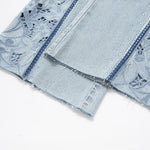 Lightweight Rhinestone & Embroidered Cut-Out Jeans