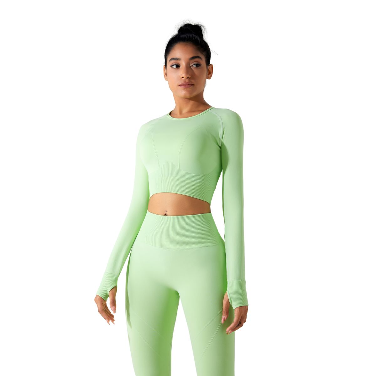 Thumb Holes Cropped Long-Sleeve Shirt