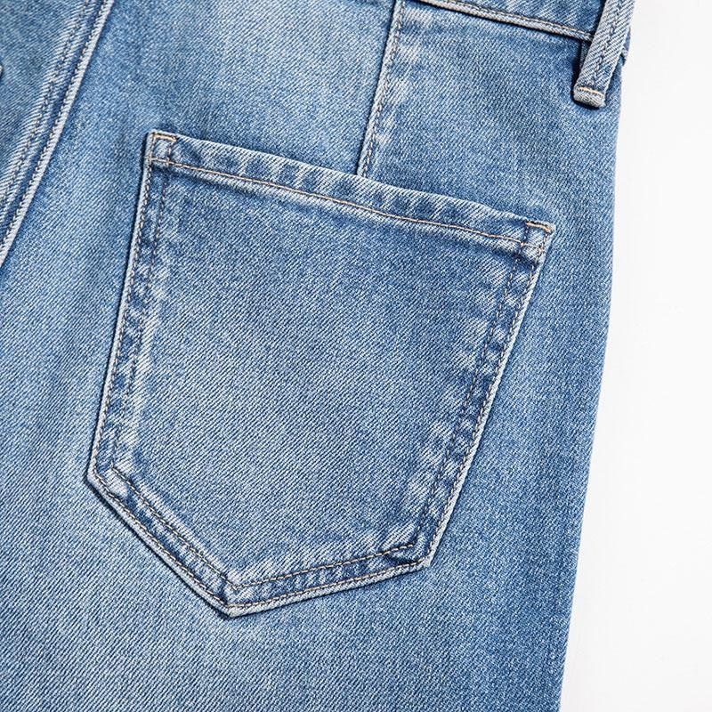 Raw Hem Floral Lace-Cut Jeans with Rhinestones