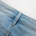 Heavy-Embroidered Rhinestone Denim A-Line Skirt