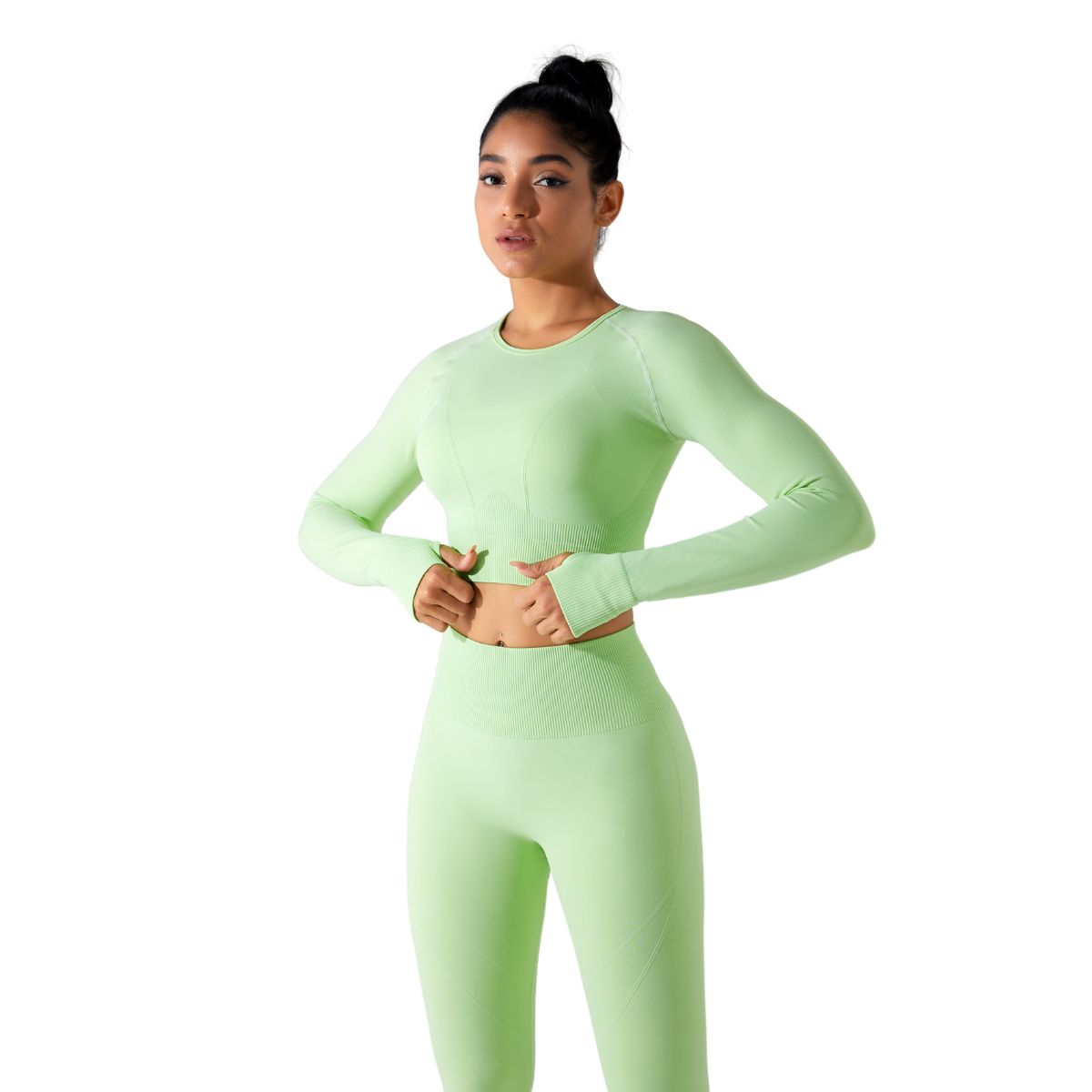 Thumb Holes Cropped Long-Sleeve Shirt