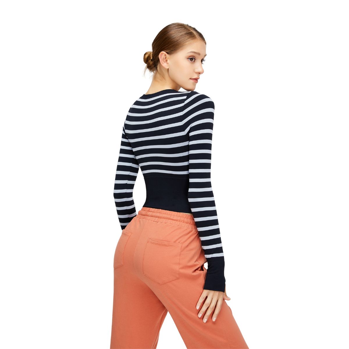 Cropped Striped Long-Sleeve Top