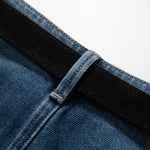 Floral-Embroidered Cut-Out Jeans with Rhinestones