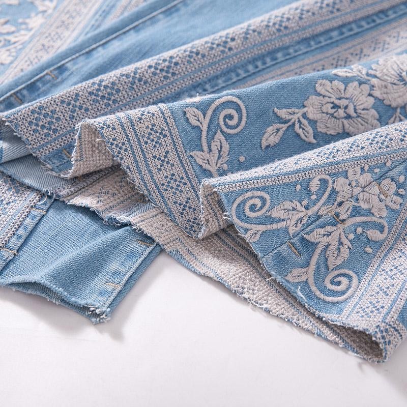 Raw Hem Ethnic Motif Embroidery Flared Jeans