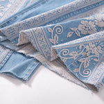 Raw Hem Ethnic Motif Embroidery Flared Jeans