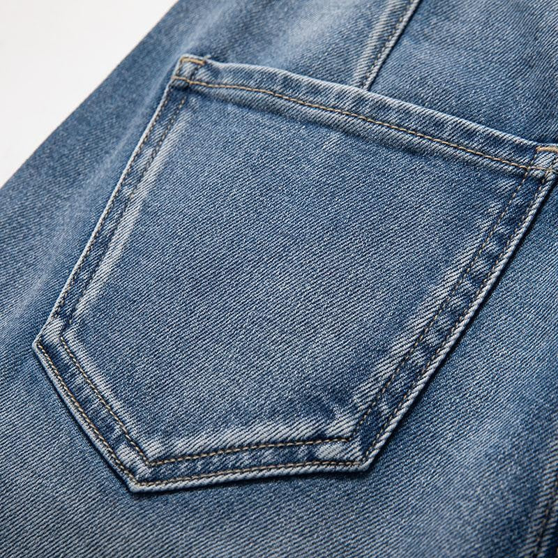 Rhinestone-Transferred & Embroidered Cut-Out Jeans